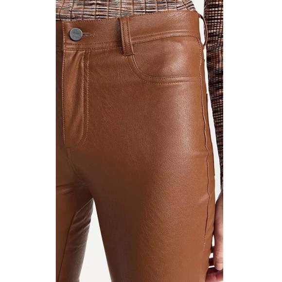 PAIGE Women's Claudine Ankle Flare Jeans Brown Vegan Leather Pants Stretch 32 - Picture 5 of 9